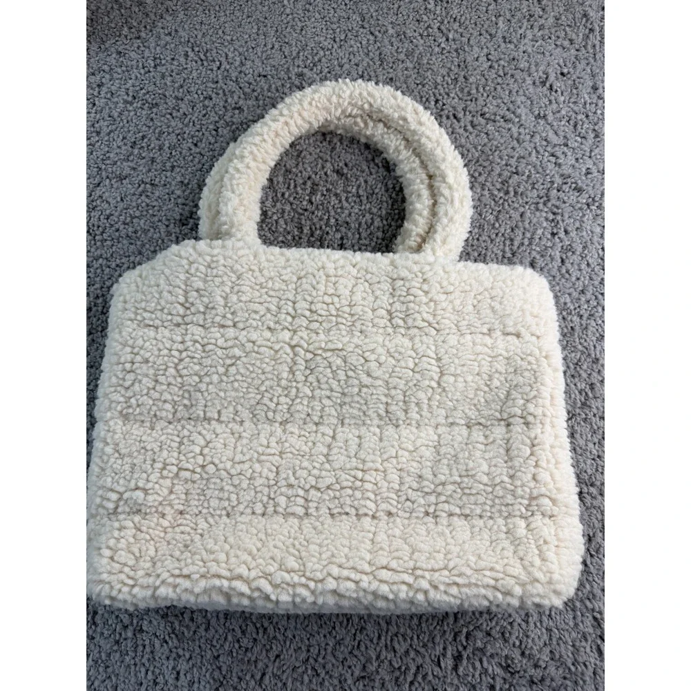 Universal Thread Cream Sherpa Tote Bag Quilted Fleece Handbag Tan Interior
